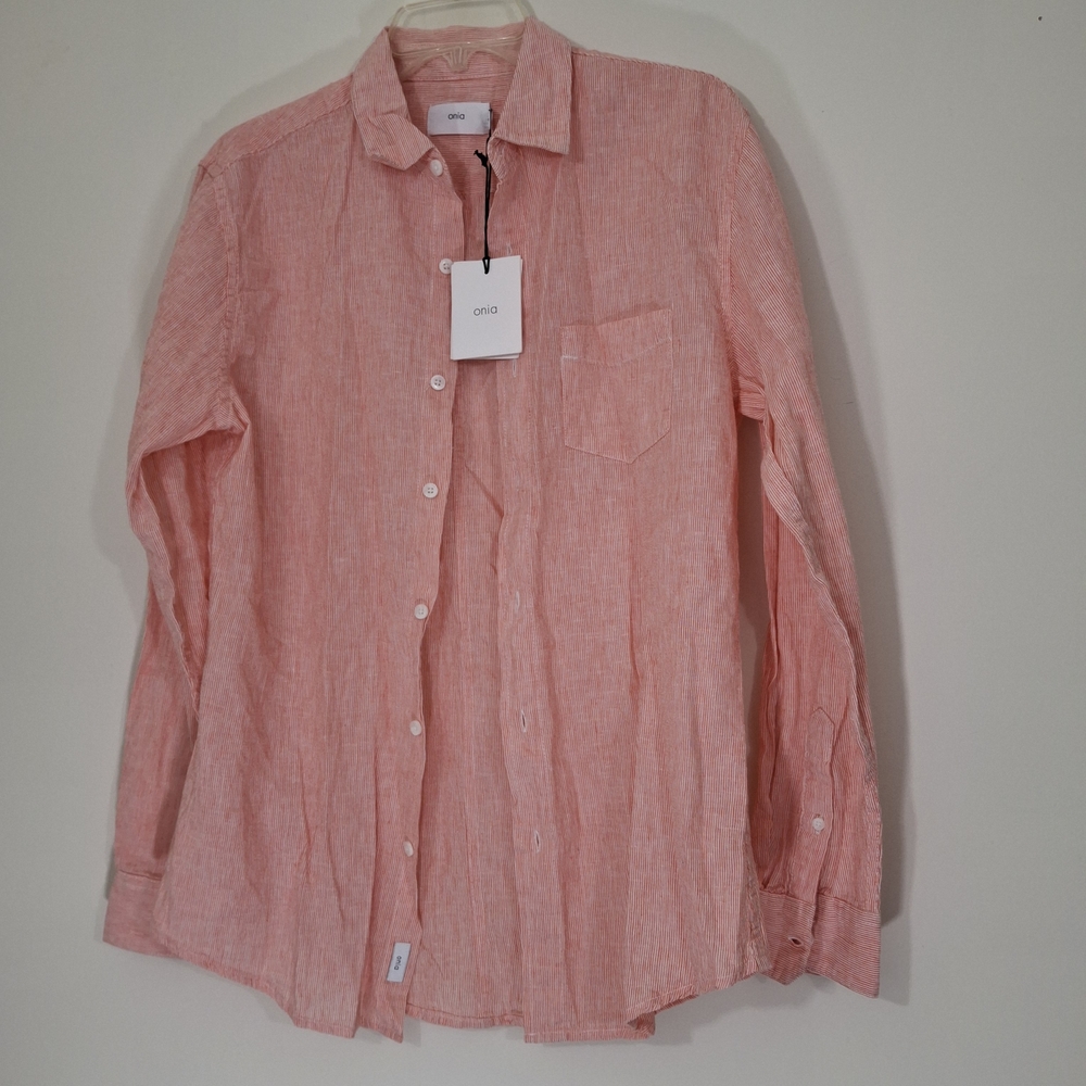 Onia Coral Casual Linen and Cotton Button Down Shirt, Size Small